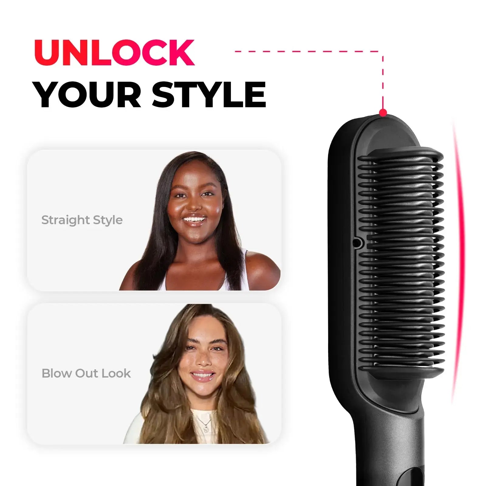 Tame frizz in 10 minutes. Unlock your style with TYMO RING PLUS hair straightener brush featuring straight and blowout hairstyles.