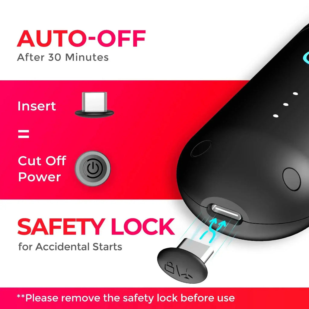 TYMO PORTA cordless hair straightener with automatic shut-off feature and safety lock to prevent accidental starts.
