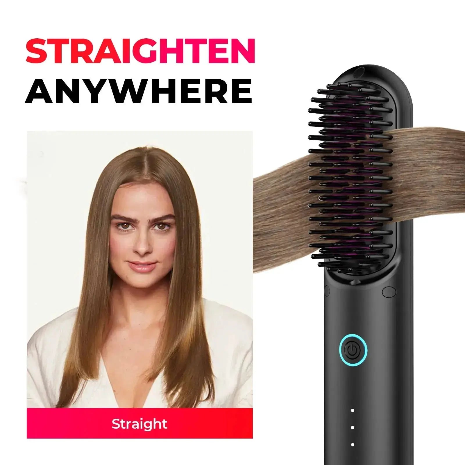 Versatile full-size curved hair straightener brush by TYMO PORTA, showcasing different hairstyles from curly to straight