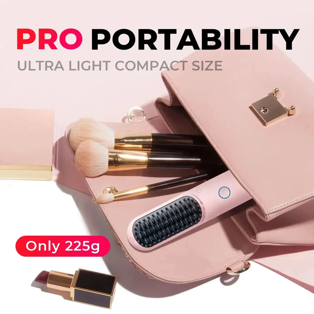 TYMO PORTA PRO PINK, with its ultra light compact size, fits easily into a purse, highlighting its portability.